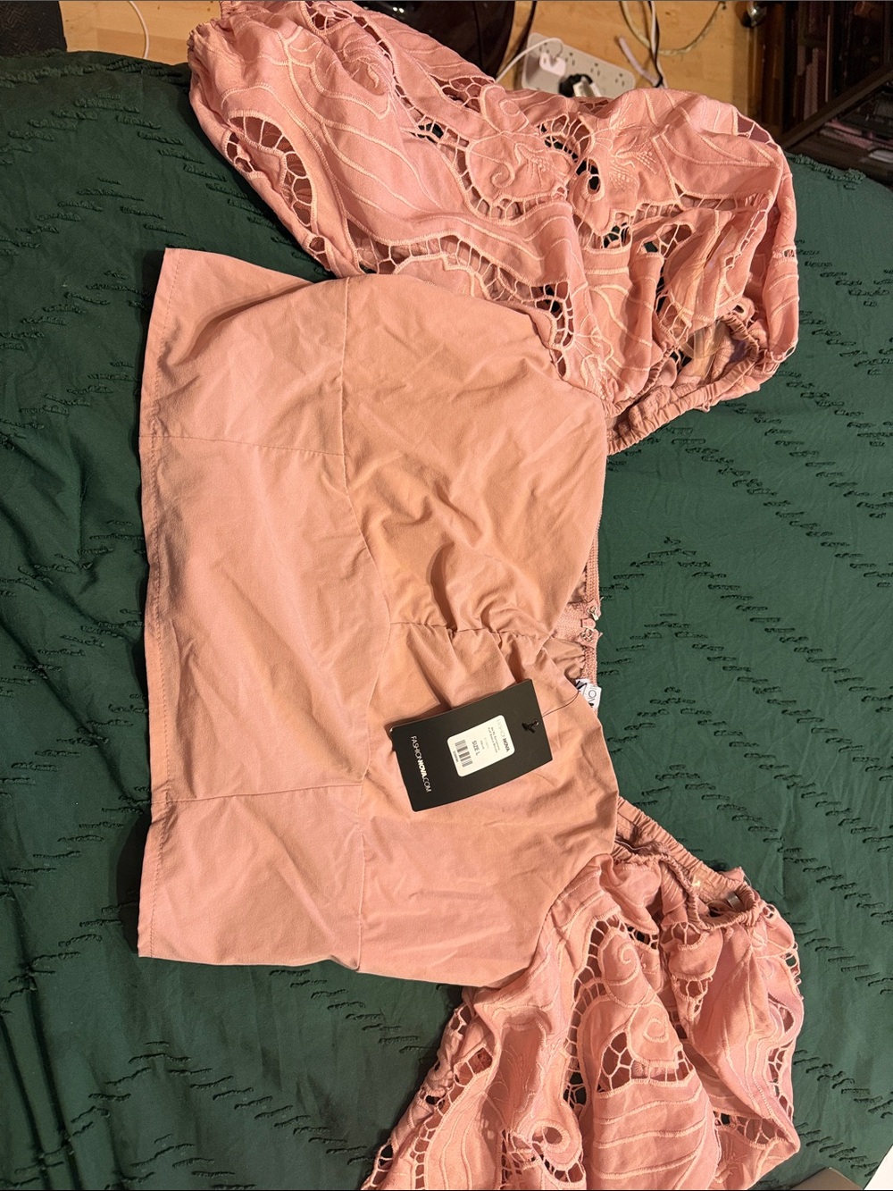 Women's Pink Lace Midi off the shoulder Shirt - Unbranded